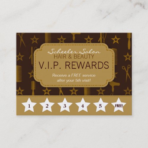 Chic Gold &amp; Coco Brown Salon Loyalty Rewards Card Business Cards