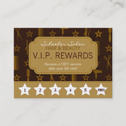 Customizable Chic Gold &amp; Coco Brown Salon Loyalty Rewards Card Business Cards