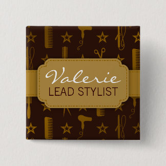 Chic Gold & Coco (Custom) Hair Salon Name Badge Button