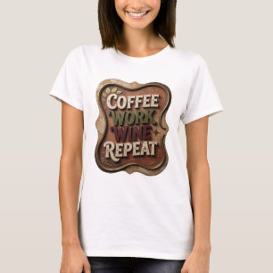 Chic Gold COFFEE WORK WINE REPEAT Statement Tee