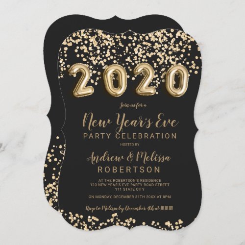 Chic gold confetti balloons New Years eve 2020 Invitation