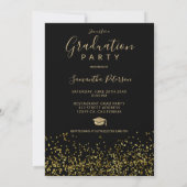 Chic gold confetti black typography graduation invitation (Back)