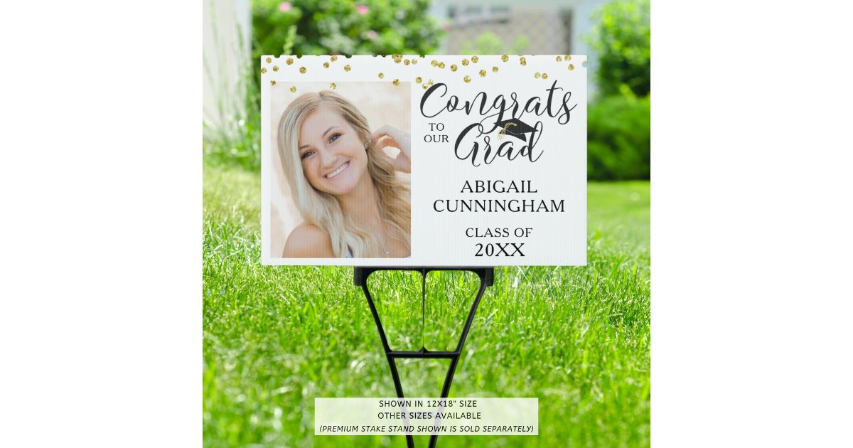 Chic Gold Confetti CONGRATS GRAD Script Photo Sign