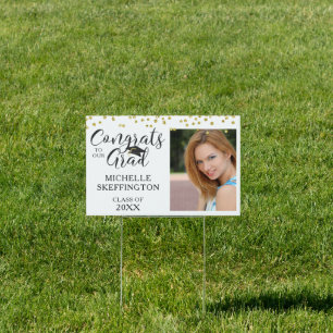 Chic Gold Confetti CONGRATS GRAD Script Photo Sign