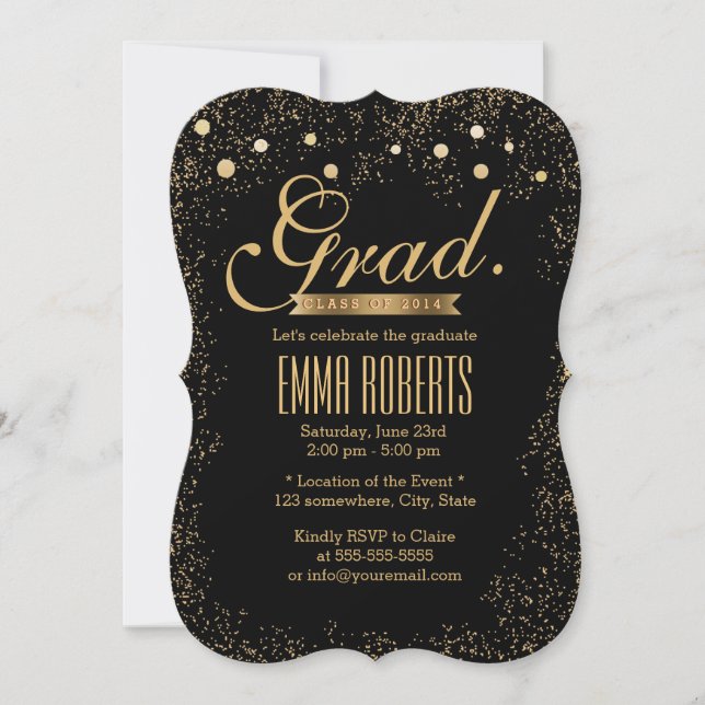 Chic Gold Confetti Dots Graduation Announcement (Front)