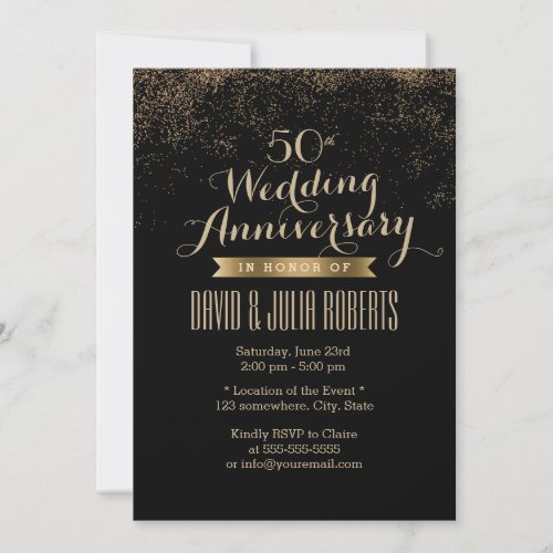 Chic Gold Confetti Dots Wedding Anniversary 5x7 Paper Invitation Card