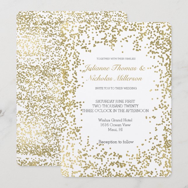 Chic Gold Confetti Glam Wedding Invitation (Front/Back)
