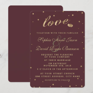 Chic Gold Confetti Love Burgundy Wedding Invite