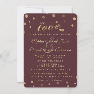 Chic Gold Confetti Love Burgundy Wedding Invite