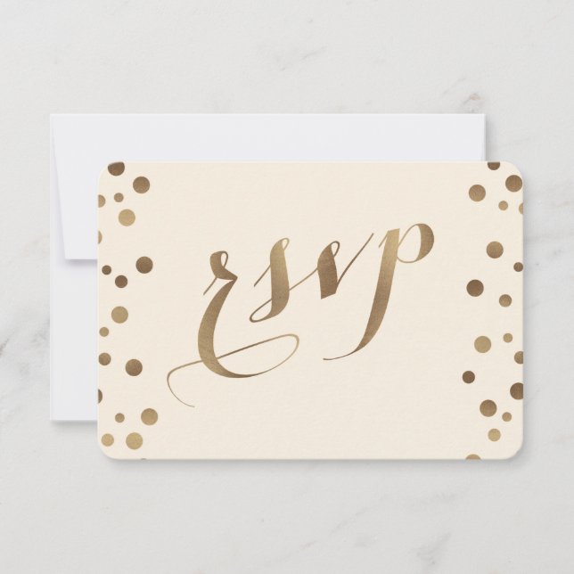 Chic Gold Confetti Love Champagne Wedding RSVP (Front)