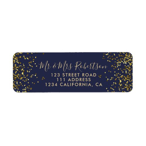 Chic gold confetti navy blue typography wedding label