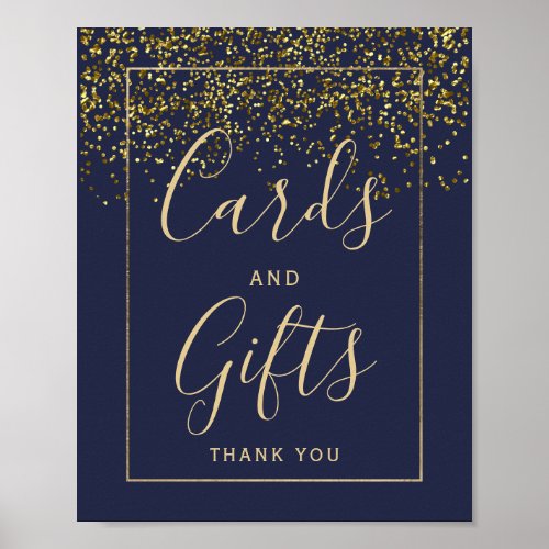 Chic gold confetti navy blue wedding Card gifts Poster