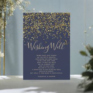 Chic gold confetti navy blue wishing well wedding enclosure card