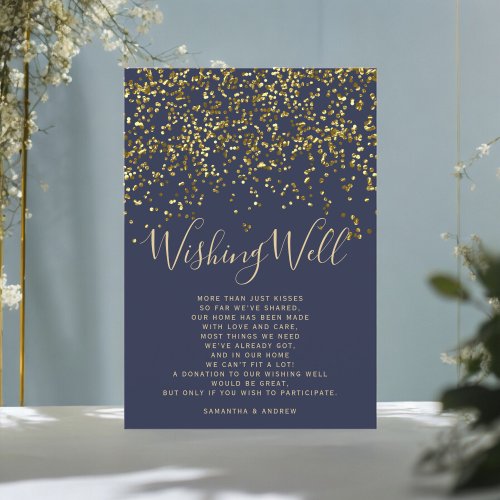 Chic gold confetti navy blue  wishing well wedding enclosure card