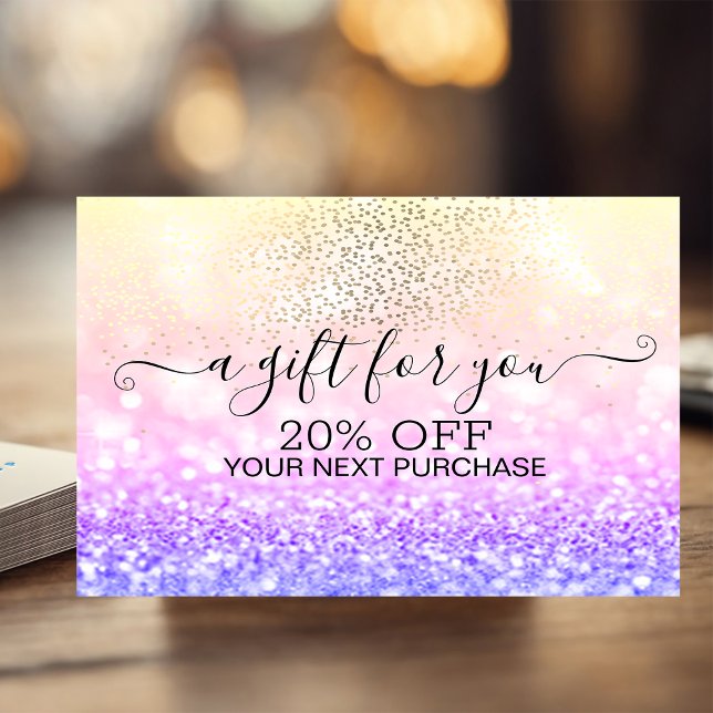 Chic Gold Confetti,Ombre Glitter Bokeh  Discount Card (Creator Uploaded)
