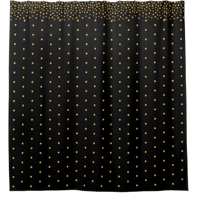 Chic Gold Confetti on Black Shower Curtain (Front)