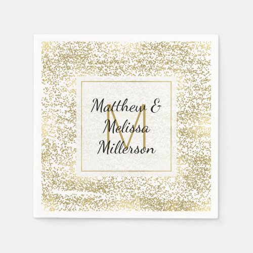 Chic Gold Confetti Personalized Wedding Napkins