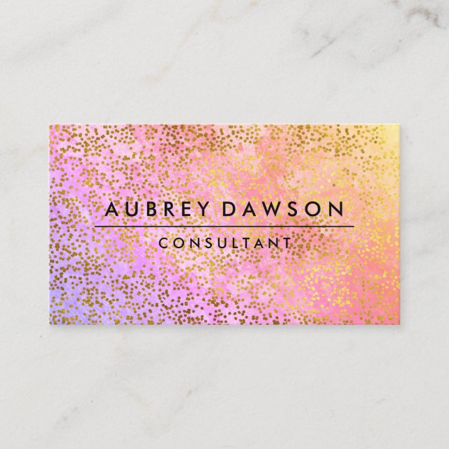 Chic Gold Confetti Pink Purple Blend Business Card (Front)