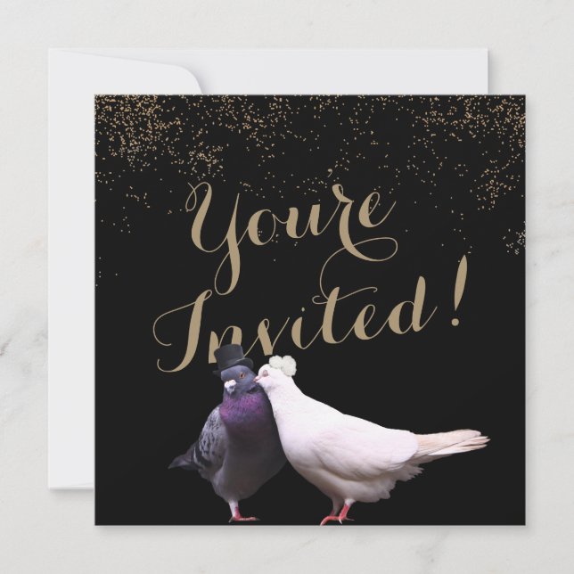 Chic Gold Confetti Wedding Birds Wedding Invitation (Front)