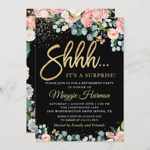 Chic Gold Coral Floral Surprise Retirement Party