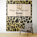 Chic Gold, Cow Spots & Gold Horseshoe Birthday Tapestry<br><div class="desc">Celebrate your birthday in style with Trendy Gold and Black Cow Spots or Dalmatian pattern with a touch of gold in the background and Good Luck Charm Gold Horseshoes.</div>