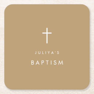 Chic Gold cross Baptism Square Paper Coaster