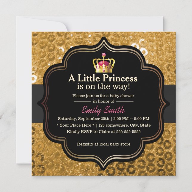 Chic Gold Crown Little Princess Baby Shower Invitation (Front)