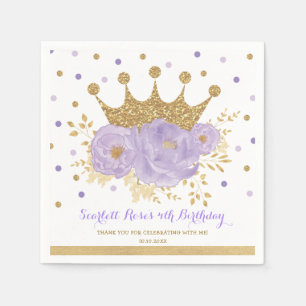 Chic Gold Crown Purple Floral Princess Birthday Napkins