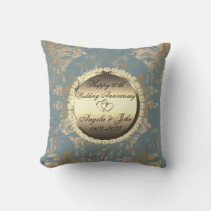 Chic Gold Damask 50th Wedding Anniversary Throw Pillow