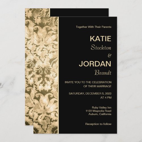 Chic Gold Damask Wedding Invitation