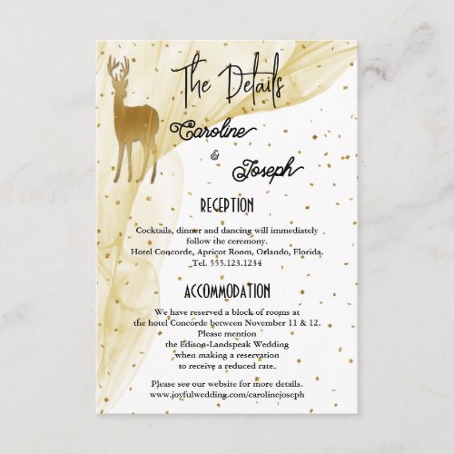 Chic Gold Deer  Confetti Wedding Details Enclosure Card
