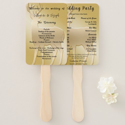 Chic Gold Deer on Gold Background Wedding Hand Fan