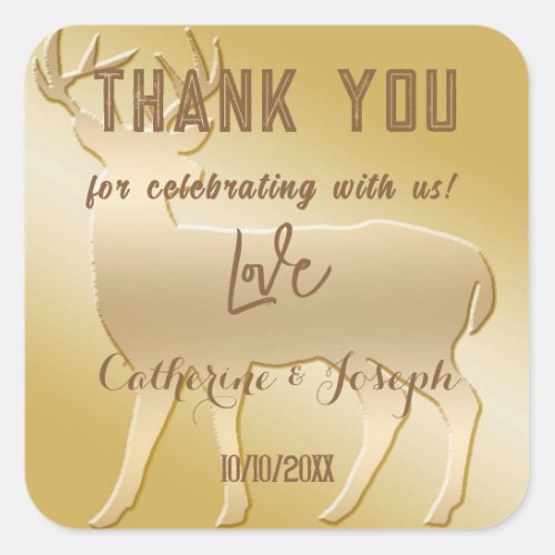 Chic Gold Deer Thank You Wedding Square Sticker