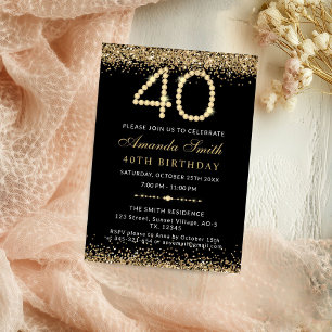 Chic Gold Diamonds 40th Birthday Party Invitation