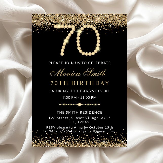 Chic Gold Diamonds 70th Birthday Party Invitation (Gold Diamonds 70th Birthday Party Invitation)