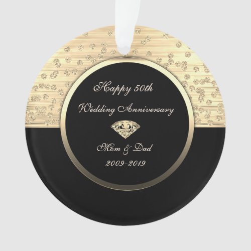 Chic Gold Diamonds Black 50th Wedding Anniversary Ornament