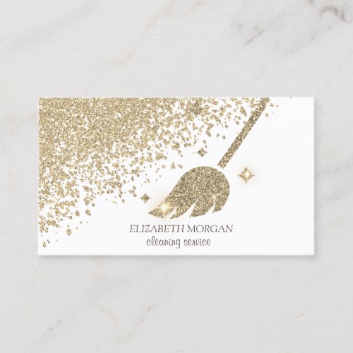 Chic Gold Diamonds Broom Maid Cleaning House Business Card