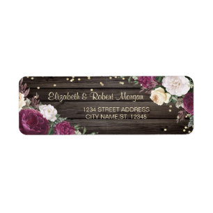 Chic Gold Diamonds Burgundy Flowers Wood Label