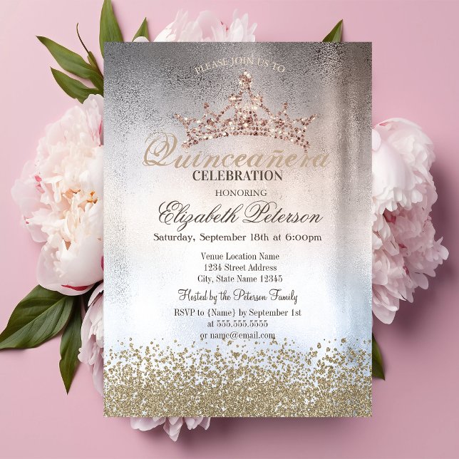 Chic Gold Diamonds,Tiara Metallic Quinceañera  Invitation (Creator Uploaded)