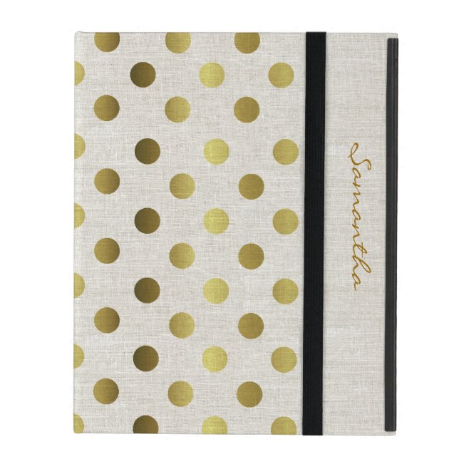 Chic Gold Dots Linen Look iPad Case (Front Closed)