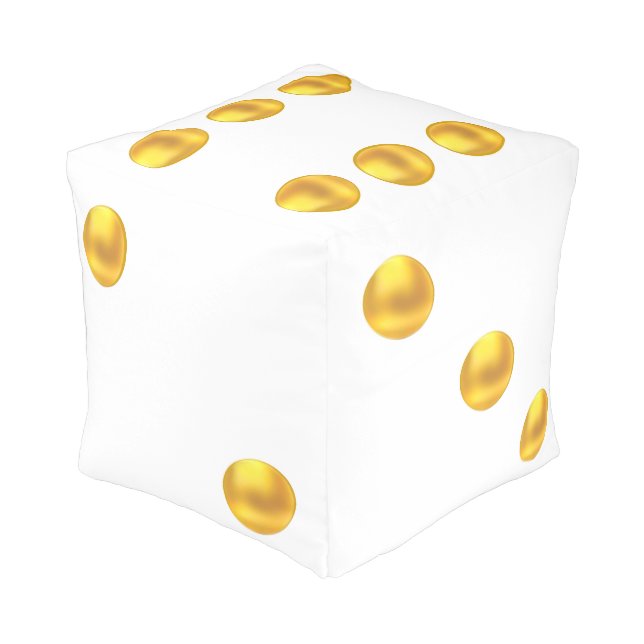 Chic Gold Dots on White Dice Cube Pouf (Angled Back)