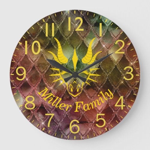 Chic Gold Dragon Head  Colorful Dragon Scales Large Clock