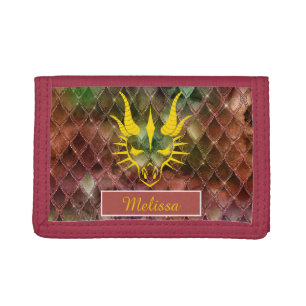 Chic Gold Dragon Head & Colorful Dragon Scales Trifold Wallet