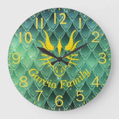 Chic Gold Dragon Head  Green Dragon Scales Large Clock