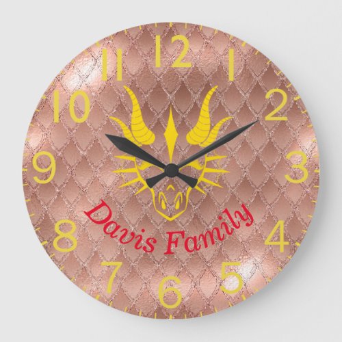 Chic Gold Dragon Head  Pink Dragon Scales Large Clock