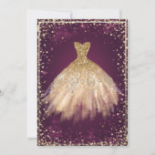 Chic Gold Dress Tiara, Burgundy Quinceañera  Invitation (Back)