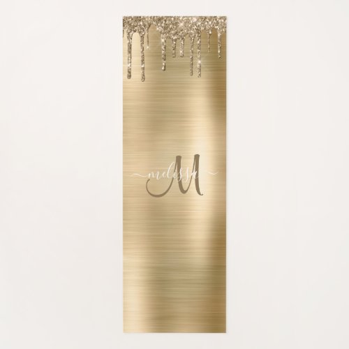 Chic Gold Dripping Glitter Brush Metal Monogram Yoga Mat