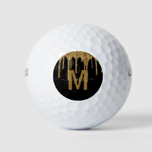 Chic Gold Dripping Glitter Monogram Name Golf Balls