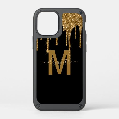 Chic Gold Dripping Glitter Monogram Name Speck iPhone 12 Mini Case