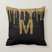 Chic Gold Dripping Glitter Monogram Name